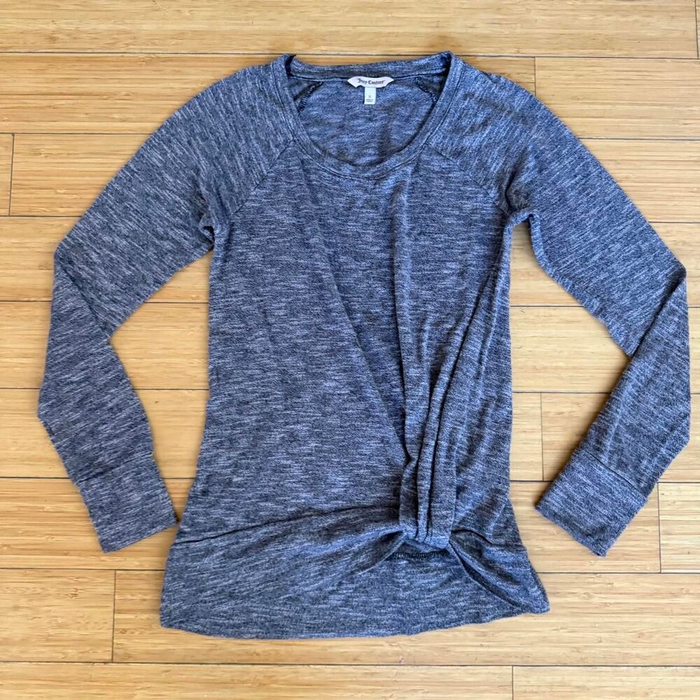 Juicy Couture Mauve Gray Asymmetrical Twist Front Long Sleeve Top Small Y2K